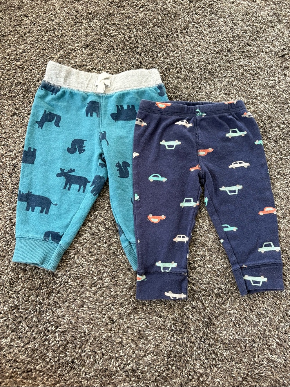Carter's Teal Animal & Navy Car Print Jogger Pants - Bundle of 2